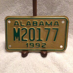 1992 VINTAGE ALABAMA MOTORCYCLE LICENSE PLATE